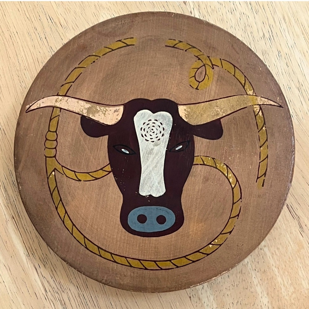 Vintage MCM Wood Hamburger Press Longhorn Steer Western Made in Japan Hinged